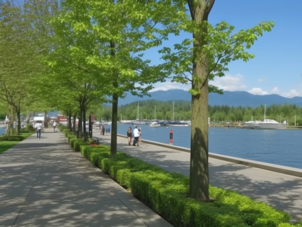 View of Coal Harbour with mountains in the background